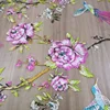 Printed Birds And Flowers Pattern Embroidery Net Lace Fabric