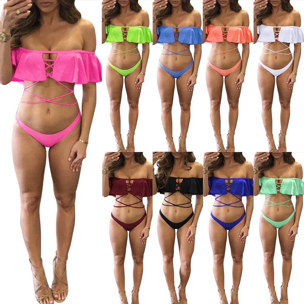 

BK-013 new fashion women ruffle cross strap bra bikini women briefs swimeuit wholesale sexy girls summer bikini