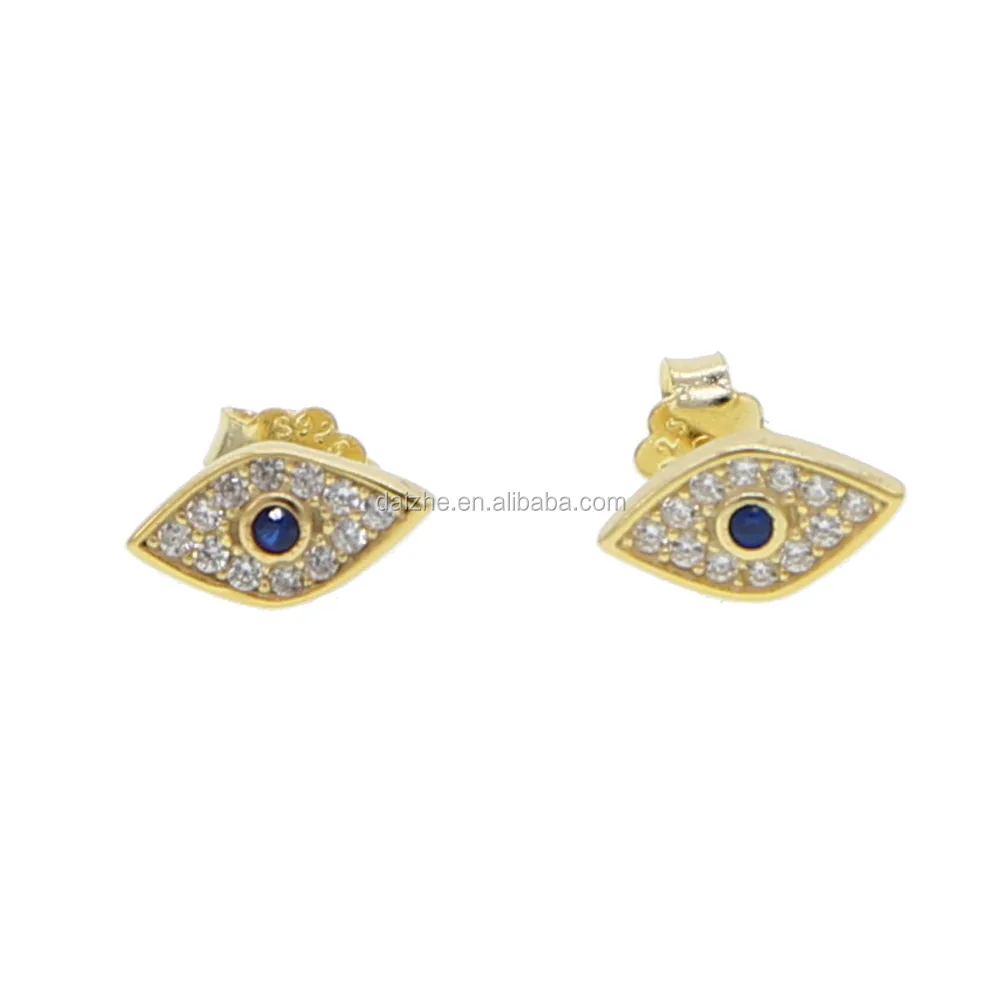 

2021 newest 925 sterling silver tiny cute evil eye stud earring for cute girl stud earring sapphire cz paved gold earrings