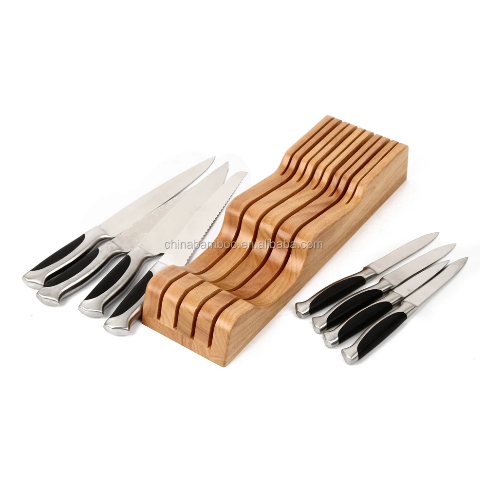 In Drawer Wood Knife Block Drawer Knife Holder Knife Organizer
