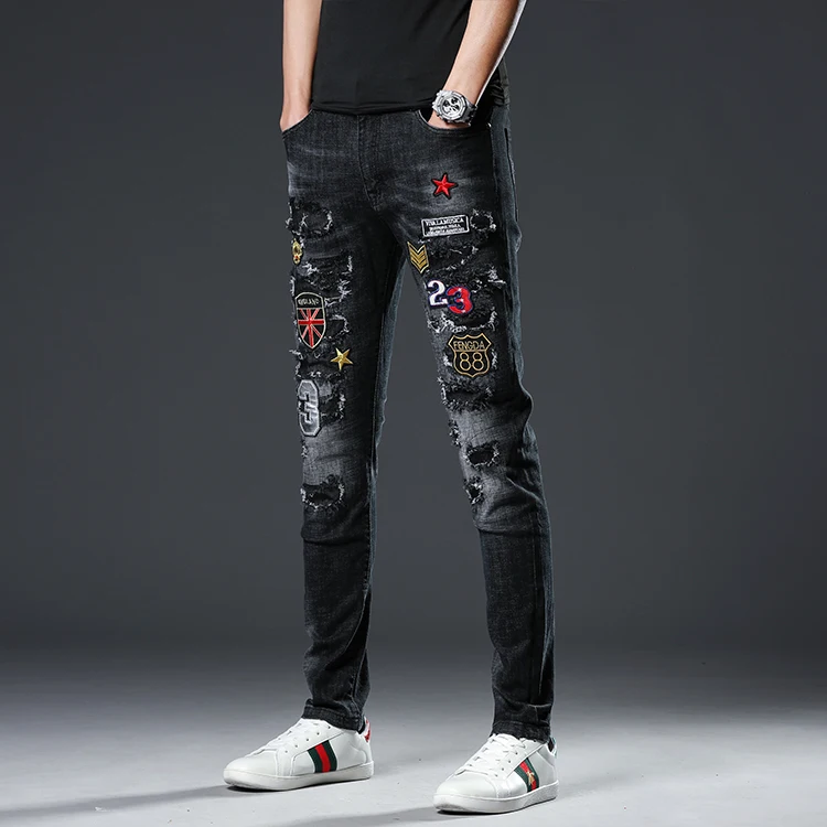 

Hip Hop Regular man Embroidered men designers stock jeans, Customized color