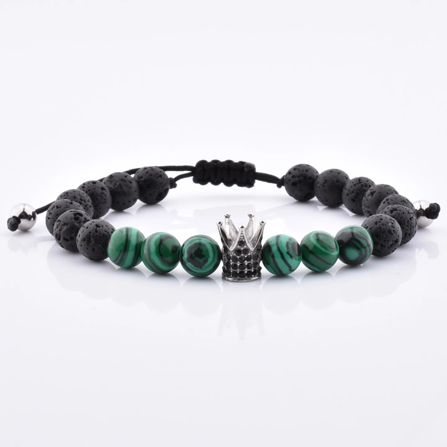 

New Arrival 2021 Popular Men Crown Charm Multi Lava Stone Adjustable Bracelet