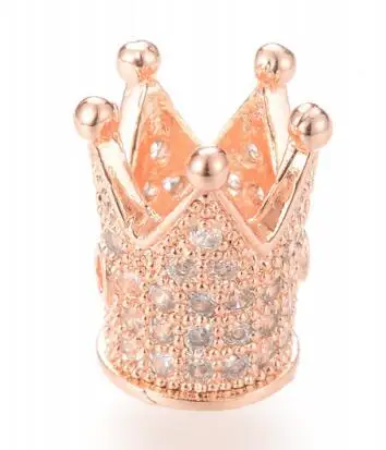 
Zircon large hole engraved micro pave accessories crown shape bead spacers brass pave bead beads for jewelry making 