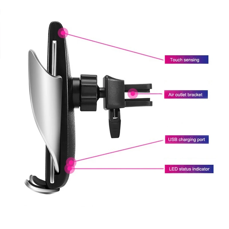 

Smart Automatic Clamping Magic S5 Car Wireless Charger Holder For Samsung, Black silver