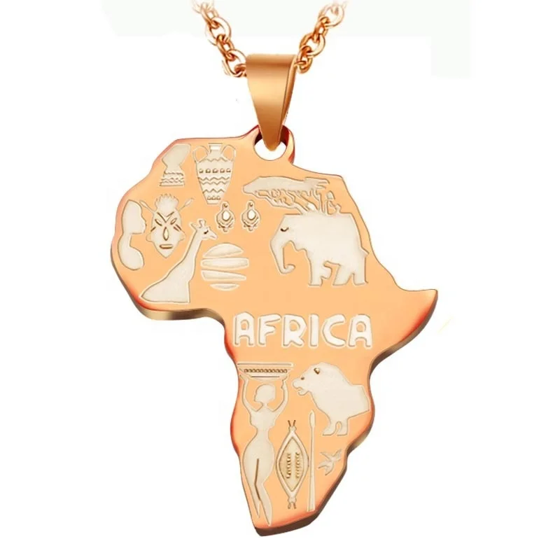 

animal jewelry popular women stainless steel necklace gold african map necklace, As picture