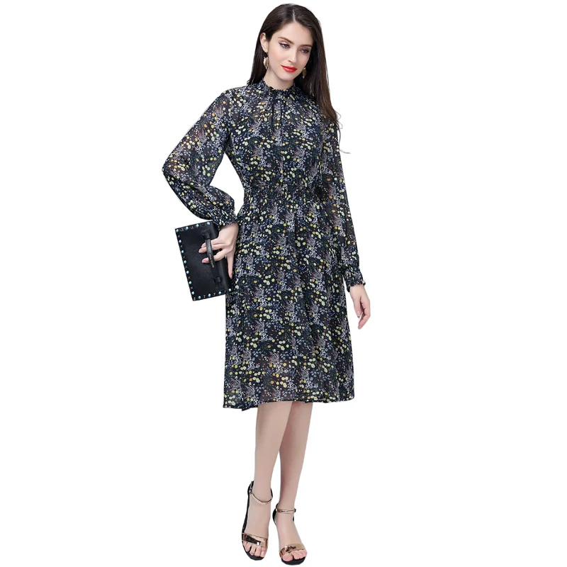 

In Stock Lady Dress Long Sleeve Midi Casual Dress Wholesale, Multicolor