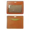 Brown Retractable with Lanyard Clear Window Quality 2 Slots Back and Front Perfect for Leather ID card Leather Work Permits