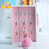 Wholesale houseware conveniently wooden pink wall shelf key holder with 6 hooks W08C260