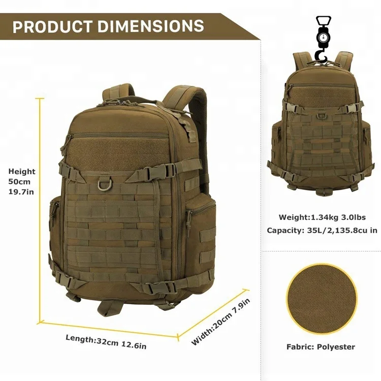 
Tactical Backpacks Molle Daypack YKK Zipper Cordura Nylon Bag for Camping Hiking Military Travelling 