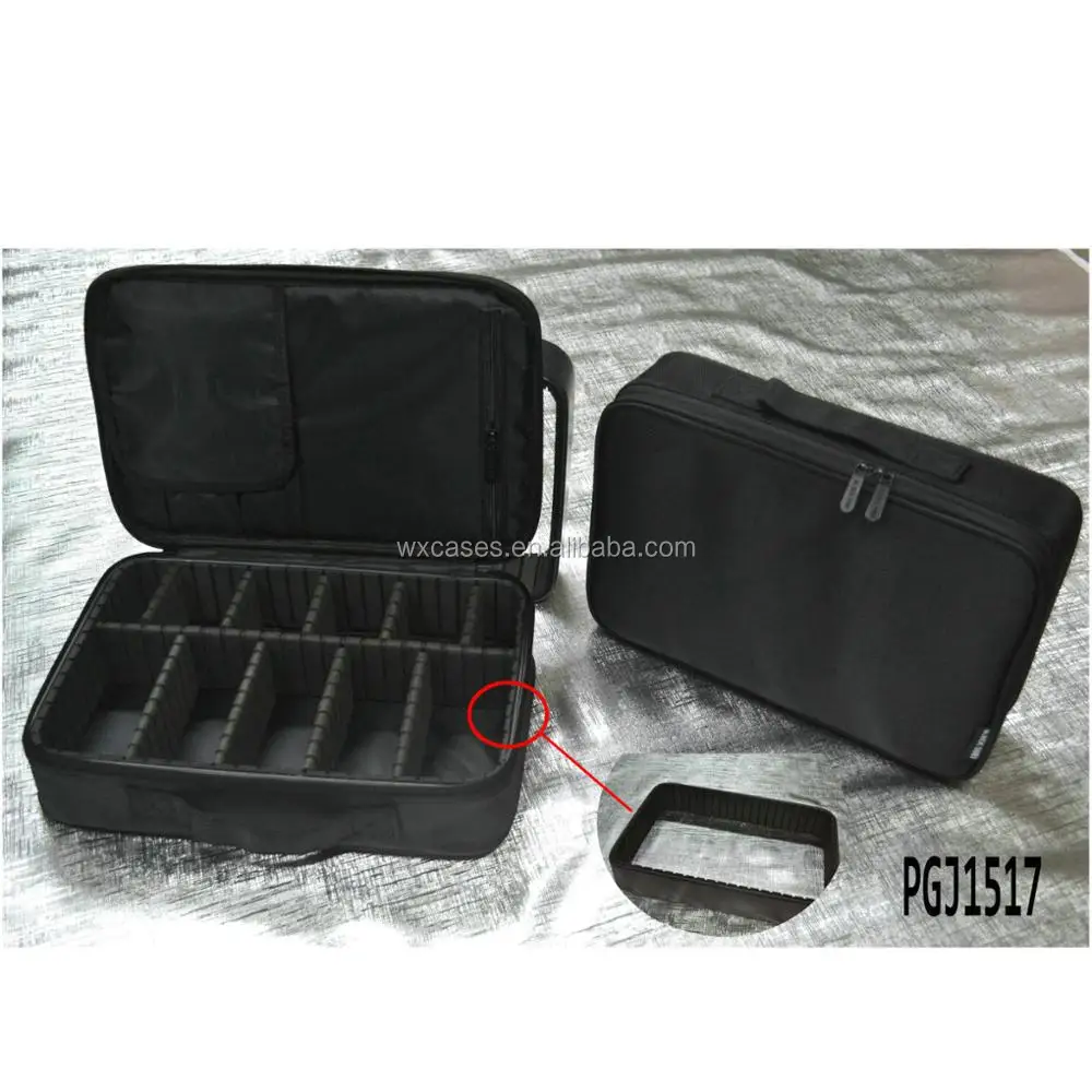 

Ready stock multi-function waterproof nylon makeup brushes case cosmetic tool bags makeup train case with strong plastic frame, Black and others