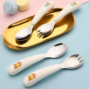 Image of Baby spoon learning 304 stainless steel children cutlery set spoon and fork portable kids tableware