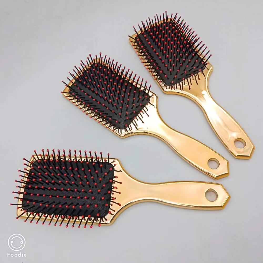 Yaeshii Uv Electroplate Plastic Hair Brush Gold Hairbrush Massage Comb