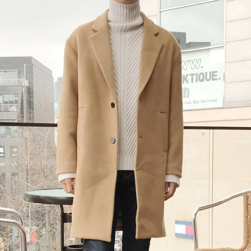 

Winter men's medium length woolen coat single breasted woolen coat, Customized color