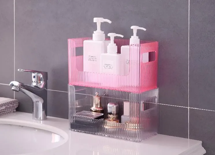 Charmcci 800213 Wall Mounted Clear Acrylic Bathroom Shelf Women Makeup Space Saver Acrylic