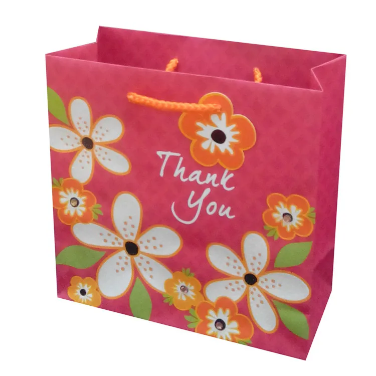 Creative Custom Flower Print Christmas Party Gift Paper Bag With PP Rope Handles