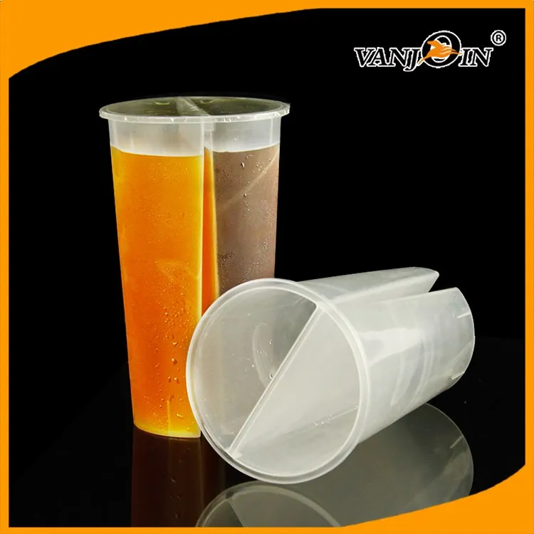 700ml Quality Pp Plastic Split Two Chambers Smoothie Duo Two Half Cups ...