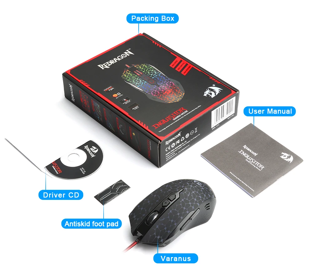 Latest Redragon M716 Wired RGB Backlit Adjustable DPL Gaming Mouse