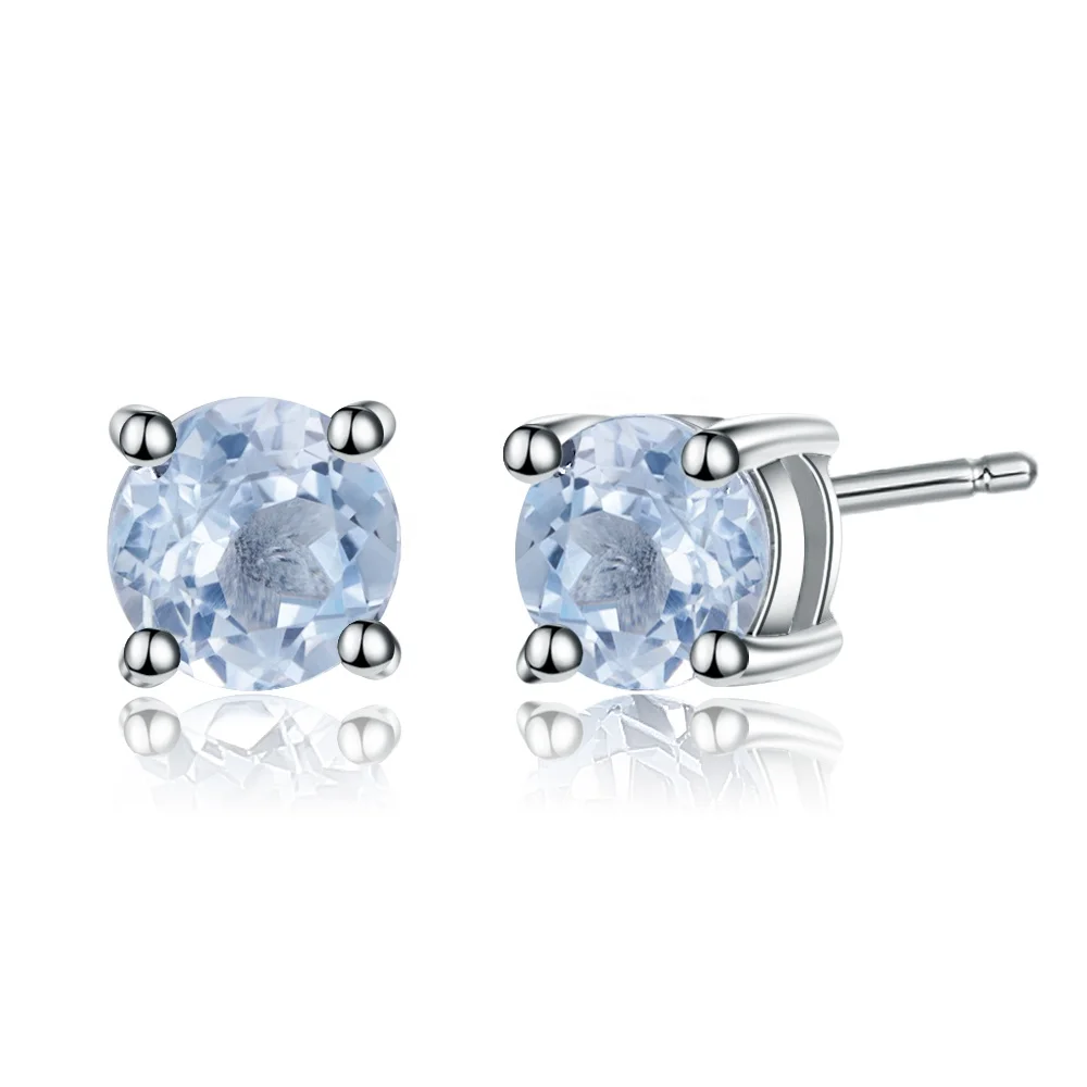 

Abiding round natural gemstone sky blue topaz stud earrings 925 sterling silver fashion earring jewelry for women