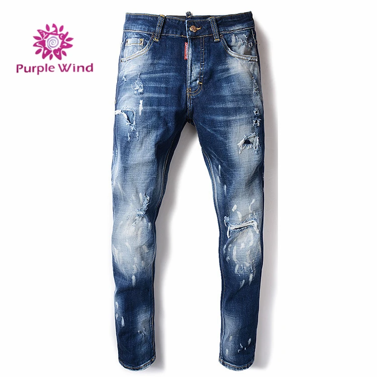 

New trend mumbai wholesale ripped jeans denim pent biker ripped white print skinny jeans for men, Picture