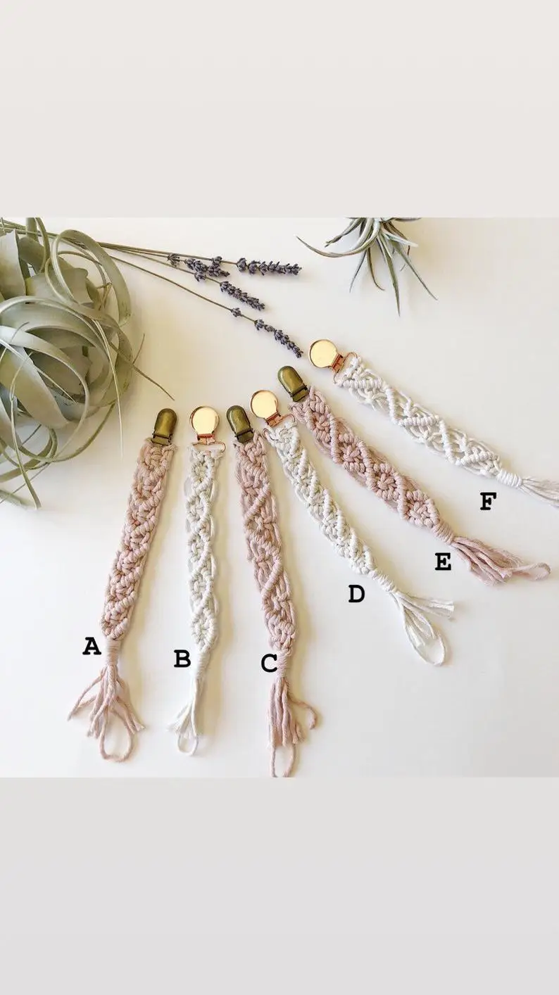 Macrame Baby Pacifier Clips Soothies Teething Ring Holder Braided