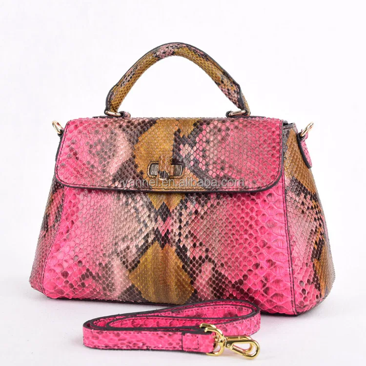 

Newest stylish python snake ladies handbags women leather bags with long strap pink