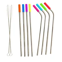 

Set of 8 eco friendly reusable stainless steel silicone metal drinking straws with silicone tips