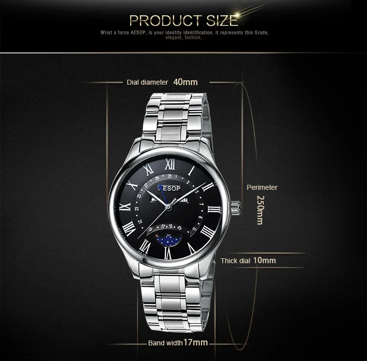 Automatic mechanical watch Fashion stainless steel watch waterproof multifunctional business men's watch