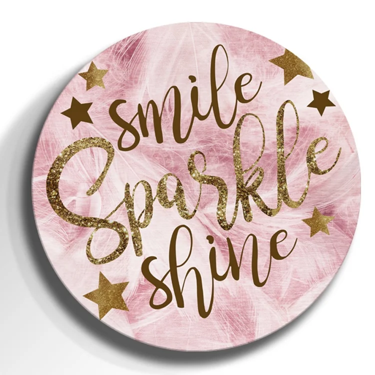 
Hot sale light up print glitter canvas painting wall art stretch on round frame for bedroom 