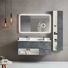 1 Set Small Sizes Wall Mounted Ceramic Basin Sink Plywood Oak Bathroom Vanities Cabinet With LED Mirror