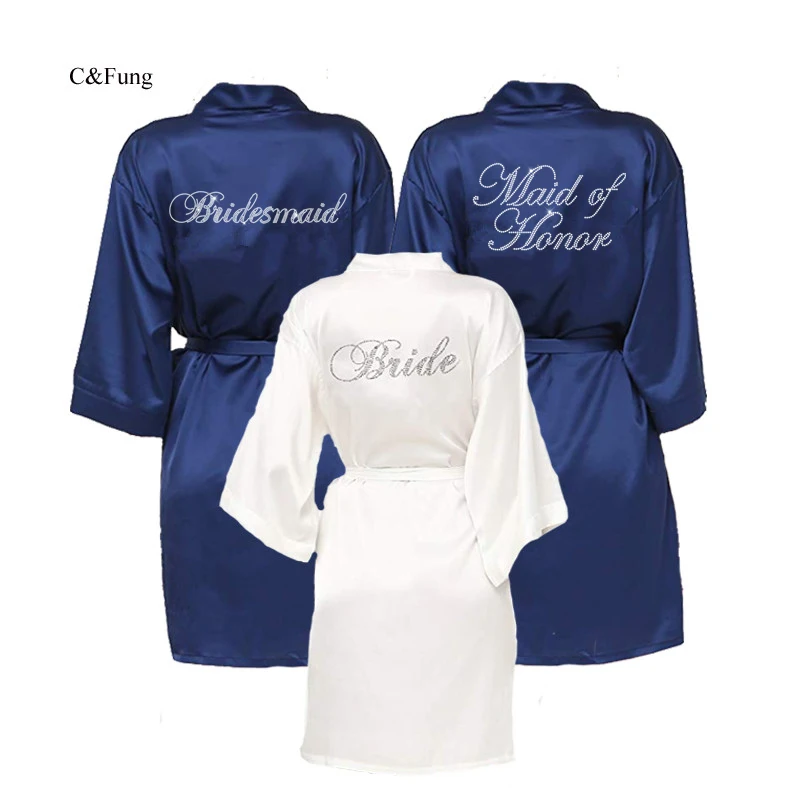 

Bridesmaid Robes Bridal Robes Bride Dressing Gown Wholesale Satin Silk Rhinestone Wedding Ladies Half Sleeve Bridesmaid Robe