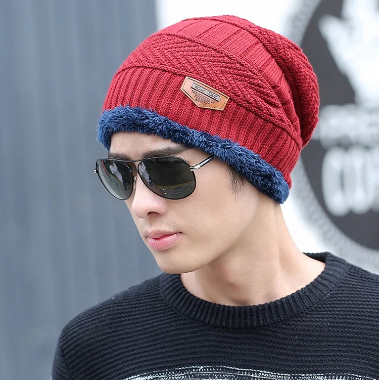 
High Quality Customizable Men Double-Layered Thick Beanie Adn Scarf Set Warm Winter Striped Knitted Hat 