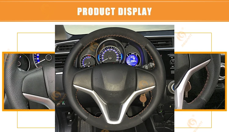 Stitched Wrap Steering Wheel Cover For Honda Fit 2014-2019 City 2014