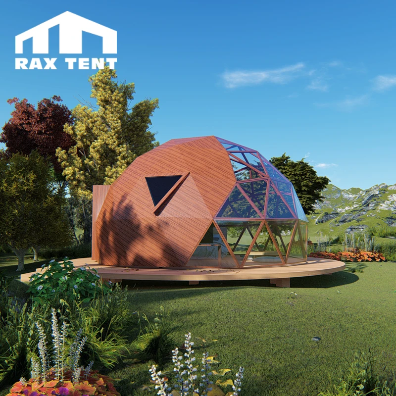 

6M cheap factory price dome house prefabricated with aluminum frame, Wood color