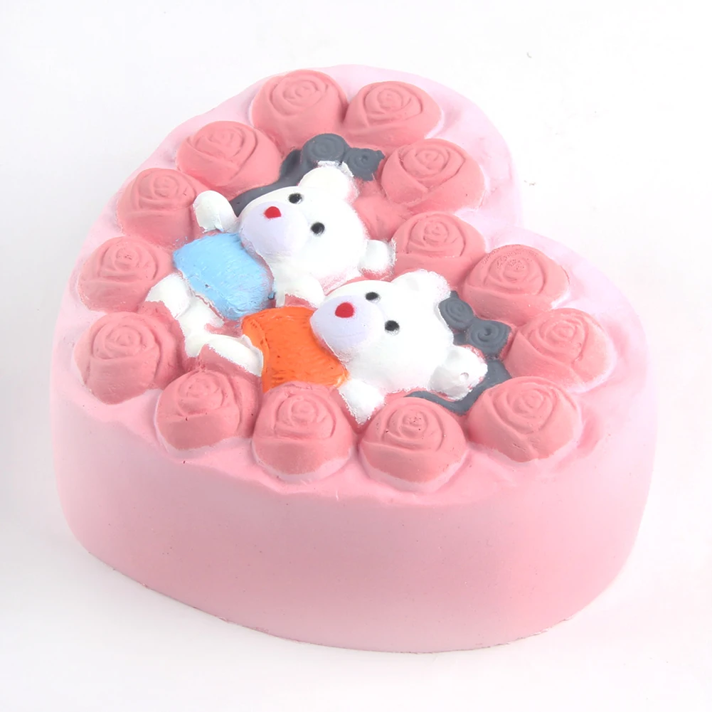 new products cake soft PU super slow rising squishies jumbo pink heart shape bear cake squishy