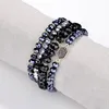 Faceted Black Glass Bead Bracelet Multistrand Elastic Stackable Bracelet Set