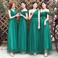 

2019 newest elegant formal bridal wedding party sisters besties tulle green long bridesmaid dress