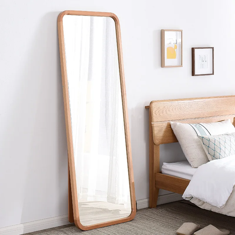 

WOSEN Hot Sale Home Decoration Fitting Room Solid Wood Round Corner Stand Mirror Standing Floor Solid Wood Mirror, Customized color