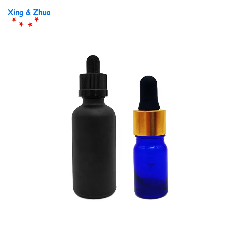 blue essential oil bottles