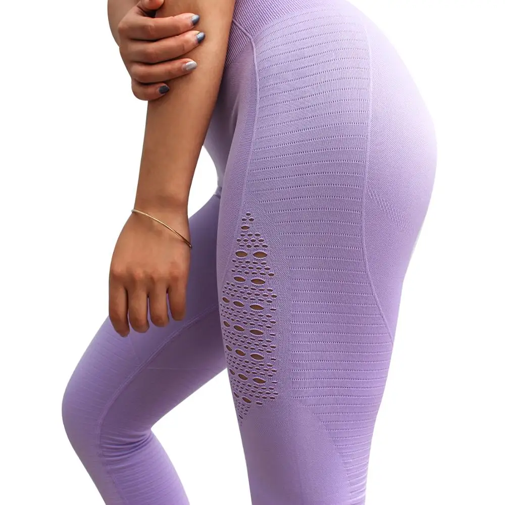 

OEM Seamless Hollowed-out Sports Leggings High Waist Yogawear, Red purple green black winered blue brown