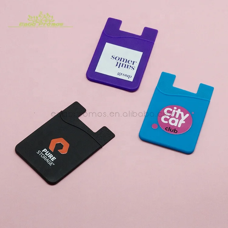 

Wholesale fashionable 3M sticky silicone card holder for phone / phone wallet bag with custom logo, Any pantone color