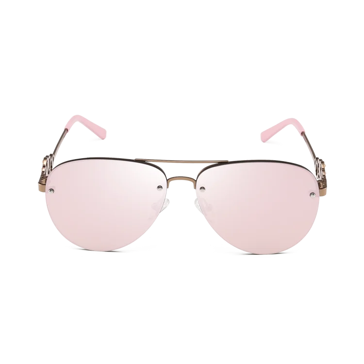 

High Quality Pink Lens Double Bridges Fashion Temple Metal Woman Sun Glass In Stock, Any colors is available