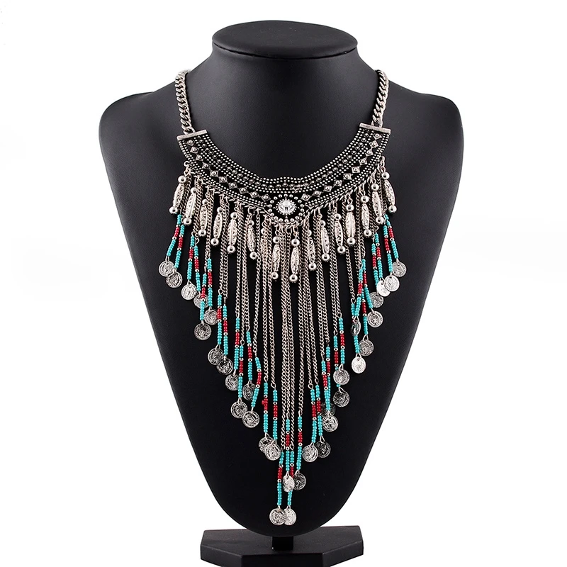 

2018 New Design Vintage Long Chain Jewellery Tassels Seed Beads Little Cion Turkish Statement Necklaces Rhinestone Necklaces, As picture