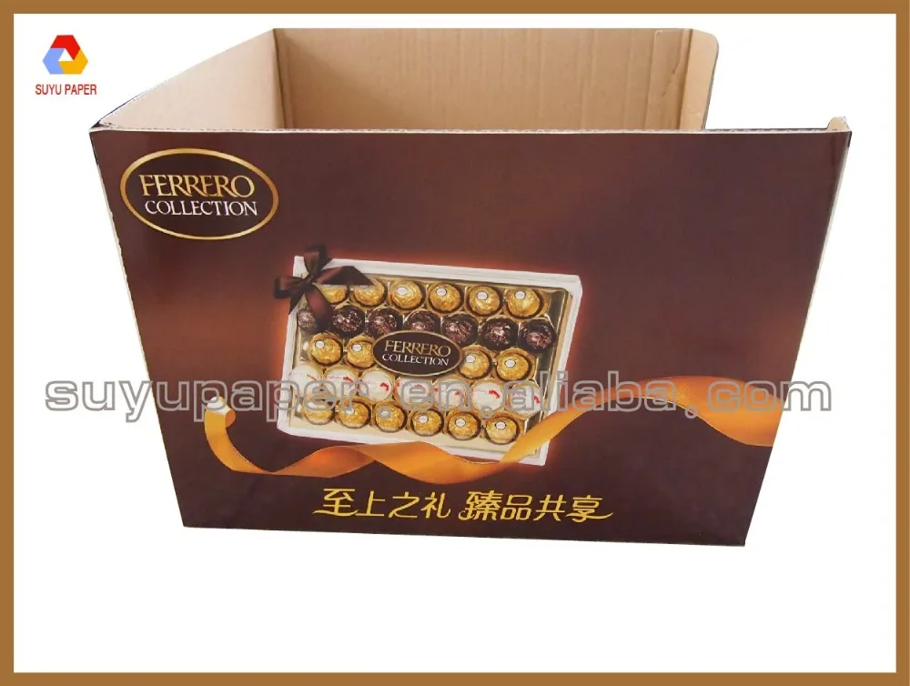 Small counter corrugated paper display stand for chocolate
