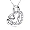 Eight Hearts and Arrows CZ Double Hearts Silver Pendant with engraved Love for Her