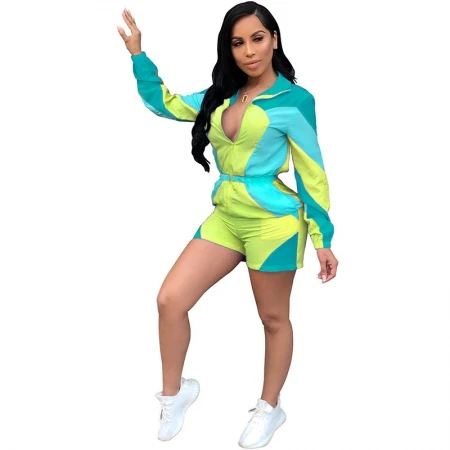 

Two Pieces Outfits Colorblock Long Sleeve Sports Romper, N/a