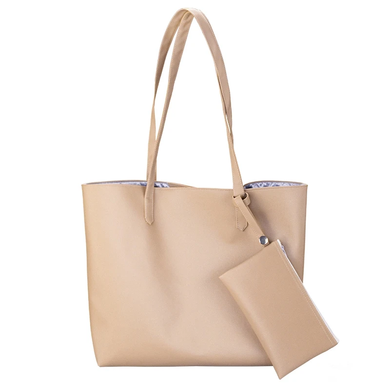 

Large and small package combination sale high quality reusable women tote pu bag, Khaki