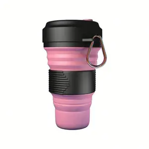 Image of Collapsable Soft Flexible Non-toxic BPA Free Food Grade Silicone Folding Travel Water Cup Mug with Lid