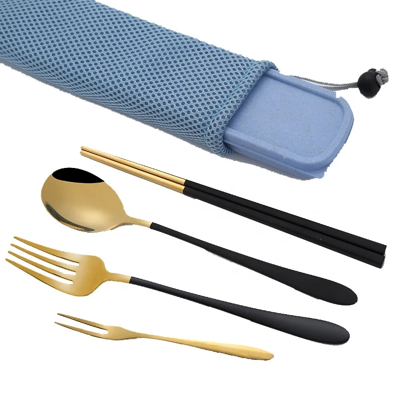 

304 inox flatware camping chopsticks spoon fork travel cutlery set with plastic Box