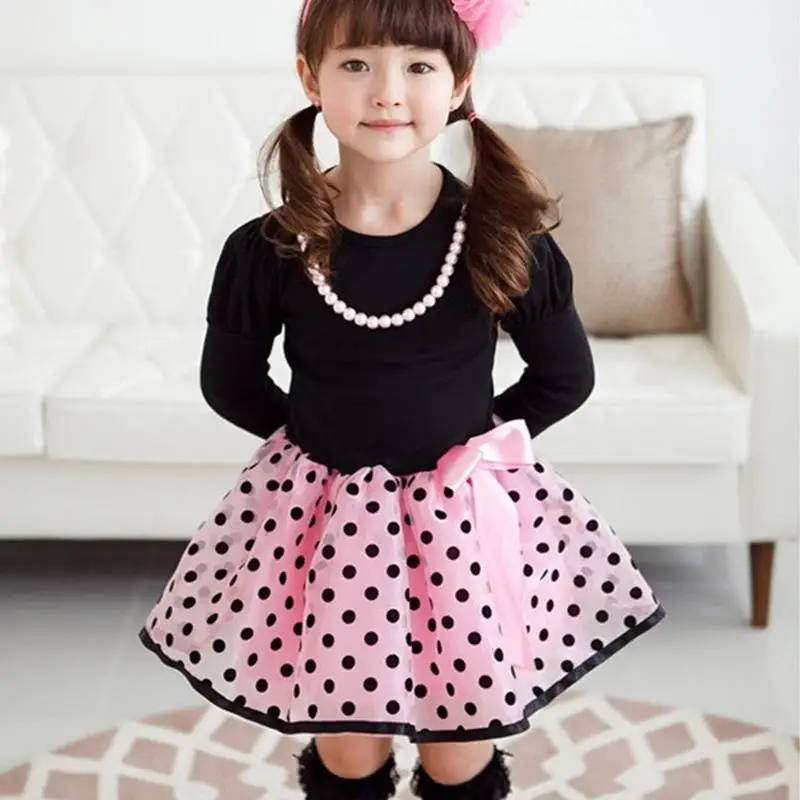 2016 New arrival Baby Girls Princess font b dress b font long sleeve Polka Dot Plaid