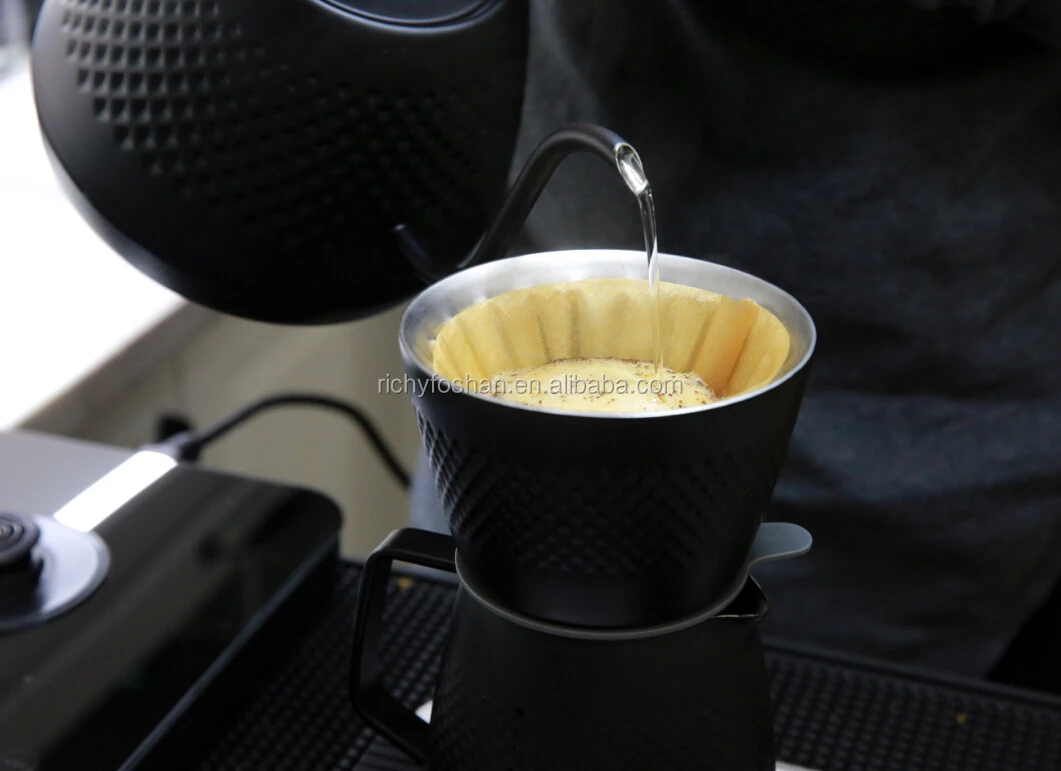 Double Wall Stainless Steel Pour Over Coffee Maker With Permanent Filter Coffee Brewer And Stand